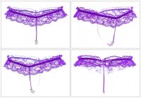 （情趣内衣）激情蕾丝开裆T裤女性低腰透明内裤蕾丝按摩开档性感丁字裤（紫色）